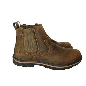 Skeckers 64263 Relaxed Fit Dorton Brown Leather Pull On Ankle Boots Men 8/41 Mem